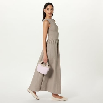 The Drop Women's Dia Mixed Fabric Midi Tank Dress Vintage Khaki