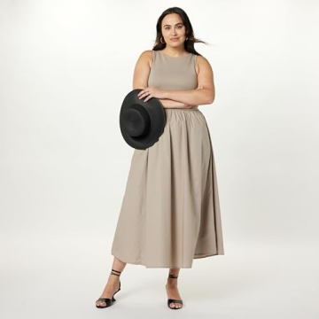 The Drop Women's Dia Mixed Fabric Midi Tank Dress Vintage Khaki