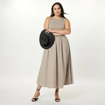 The Drop Women's Dia Mixed Fabric Midi Tank Dress Vintage Khaki