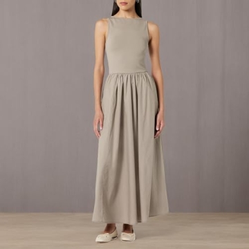 The Drop Women's Dia Mixed Fabric Midi Tank Dress Vintage Khaki