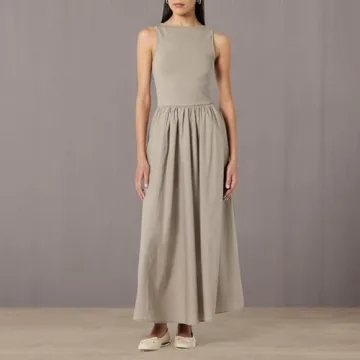 The Drop Women's Dia Mixed Fabric Midi Tank Dress Vintage Khaki