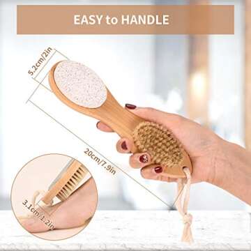 KALESUKI Foot File Callus Remover, Multi-purpose 4 in 1 Feet Pedicure Scrubber Exfoliator Tools with Foot Care Bristle Brush, Pumice Stone, Mental Foot Rasp, Sand Paper and Bamboo Handle