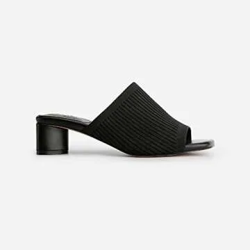 TIJN Open Toe Heeled Mules for Women, Square Flat, Triangle Low Block Heels, Recycled Knit Fabric, 100% Vegan,Katrin,9
