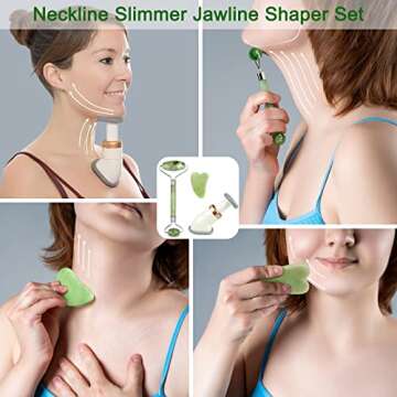 Neck Beauty Device & Facial Sculpting Tools Set of 3 - Neck Toning Exerciser + Jade Roller for Face + Gua Sha - to Improve Saggy Skin Rejuvenation & Double Chin, Define Jaw Line And Shape Vline
