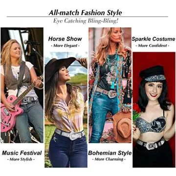 SUOSDEY Rhinestone Belt for Men Women Western Cowboy Cowgirl Bling Studded Leather Belt for Jeans Pa...