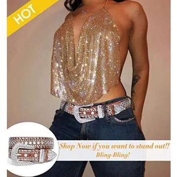 SUOSDEY Rhinestone Belt for Men Women Western Cowboy Cowgirl Bling Studded Leather Belt for Jeans Pants,Brown,M