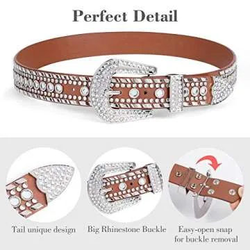 SUOSDEY Rhinestone Belt for Men Women Western Cowboy Cowgirl Bling Studded Leather Belt for Jeans Pants,Brown,M