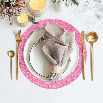 Pink Placemats Pink Glitter Sparkle Placemat for Kitchen Table Mats Place Mats for Chrismats Placemats for Weeding Party -15.4 inch Placemats Set of 4