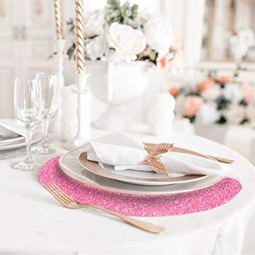 Pink Placemats Pink Glitter Sparkle Placemat for Kitchen Table Mats Place Mats for Chrismats Placemats for Weeding Party -15.4 inch Placemats Set of 4