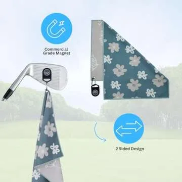 BIRDIE ON NINE Women's Magnetic Golf Towel | 16 x 24 in. Golf Towels for Golf Bags | Microfiber Towel with Detachable Magnet | Pink Womens Golf Towel | Pickleball | Gym | Golf Club Towel