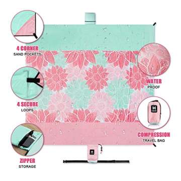 HIHOHO Beach Blanket Waterproof Sandproof Extra Large Beach Mat 79" X 83"/120"x108"for 1-8 Adults Qu...