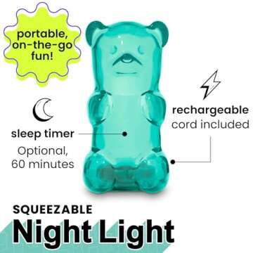 Squeezable Gummy Bear Night Light - Fun Rechargeable Lamp