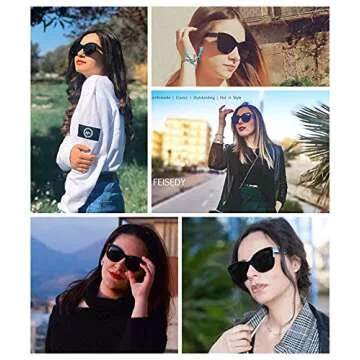 FEISEDY Polarized Vintage Sunglasses American Womens Square Jackie O Cat Eye Sunglasses B2451