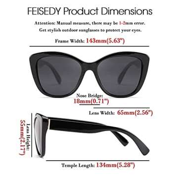 FEISEDY Polarized Vintage Sunglasses American Womens Square Jackie O Cat Eye Sunglasses B2451