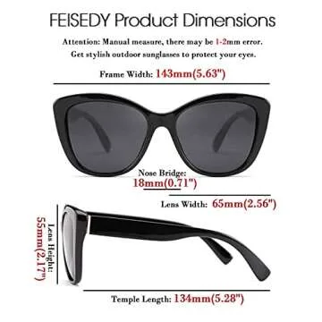 FEISEDY Polarized Vintage Sunglasses American Womens Square Jackie O Cat Eye Sunglasses B2451
