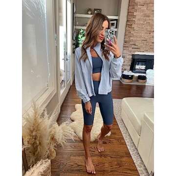 Altiland Women's Athletic Zip Up Cropped Jacket - Airy Blue