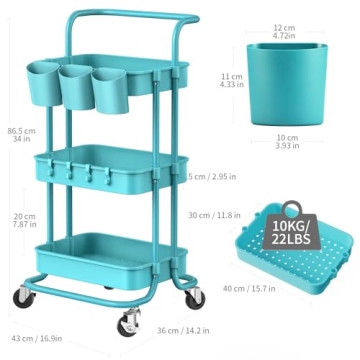 ALVOROG 3-Tier Rolling Utility Cart for Home Organization