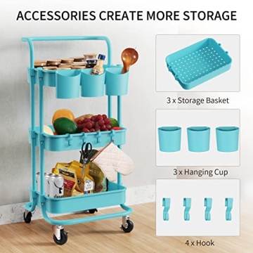 ALVOROG 3-Tier Rolling Utility Cart for Home Organization