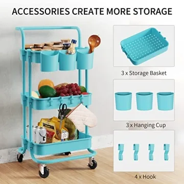 ALVOROG 3-Tier Rolling Utility Cart for Home Organization