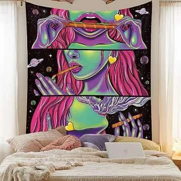 Trippy Tapestry Blacklight Tapestry Weed Tapestry for Stoner Wall Tapestry for Bedroom Room Accessories Cannabis Accessories Weed Smoking Accessories Trippy Room Decor Weed Accessories Posters 60”x40”