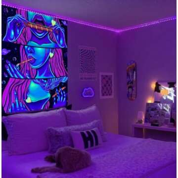 Trippy Tapestry Blacklight Tapestry Weed Tapestry for Stoner Wall Tapestry for Bedroom Room Accessories Cannabis Accessories Weed Smoking Accessories Trippy Room Decor Weed Accessories Posters 60”x40”