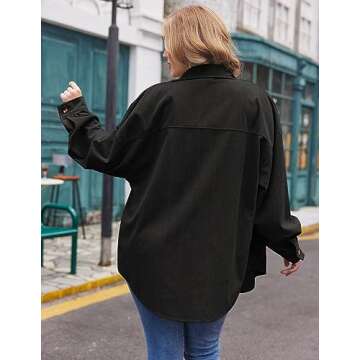 IN'VOLAND Womens Plus Size Corduroy Button Down Shirts Long Sleeve Oversized Fall Blouses Tops Casual Black Jacket 24W