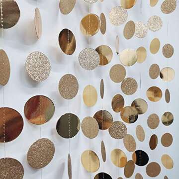 5Pcs Glitter Champagne Gold Paper Circle Dots Garland Banners Streamers Hanging Bunting Ornament for...