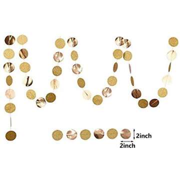 5Pcs Glitter Champagne Gold Paper Circle Dots Garland Banners Streamers Hanging Bunting Ornament for Engagement Party Bridal Shower Wedding Baby Shower Christmas Room Decor (65 Feet)