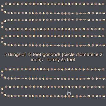 5Pcs Glitter Champagne Gold Paper Circle Dots Garland Banners Streamers Hanging Bunting Ornament for Engagement Party Bridal Shower Wedding Baby Shower Christmas Room Decor (65 Feet)