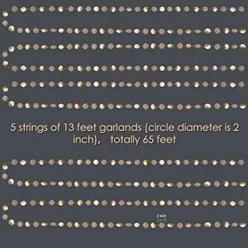 5Pcs Glitter Champagne Gold Paper Circle Dots Garland Banners Streamers Hanging Bunting Ornament for Engagement Party Bridal Shower Wedding Baby Shower Christmas Room Decor (65 Feet)