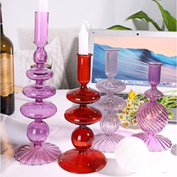 Elegant Red Glass Candlestick Holder for Home Decor