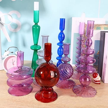 Elegant Red Glass Candlestick Holder for Home Decor