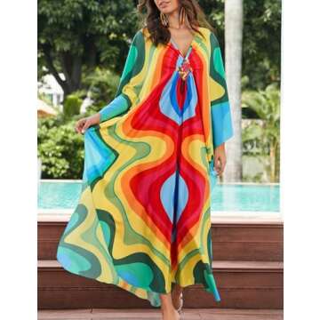 Eddoyee Kaftan Dresses for Women Print Swimsuit Cover Up Plus Size Beach Caftan Lounge Dress