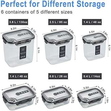 TINGFENG Cereal Containers Storage Set Airtight Food Storage Containers With Lids Flour And Sugar Containers(6 Pack) (Transparent)