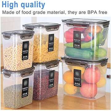 TINGFENG Cereal Containers Storage Set Airtight Food Storage Containers With Lids Flour And Sugar Containers(6 Pack) (Transparent)