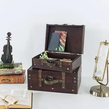 Vintage Wooden Trunks Set for Home Décor and Storage