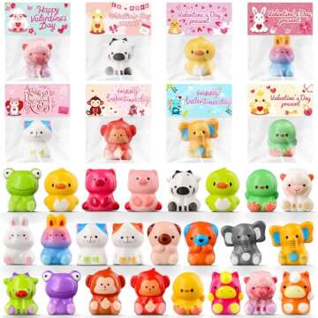 MGparty 24 Pack Valentine's Day Gift Cards for Kids Classroom with Animals Stress Fidget Toys Valent...