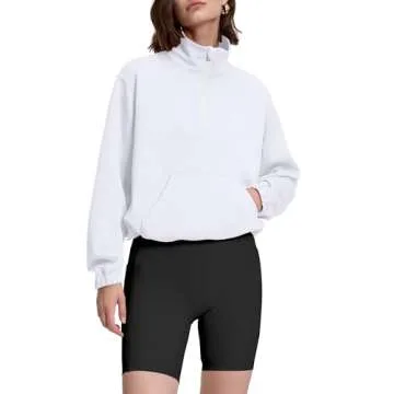 PrettyGuide Women's Half Zip Pullover Sweatshirt Scuba Stand Collar Crop Sweatshirt with Pockets White M