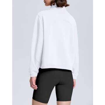 PrettyGuide Women's Half Zip Pullover Sweatshirt Scuba Stand Collar Crop Sweatshirt with Pockets White M