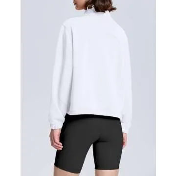 PrettyGuide Women's Half Zip Pullover Sweatshirt Scuba Stand Collar Crop Sweatshirt with Pockets White M