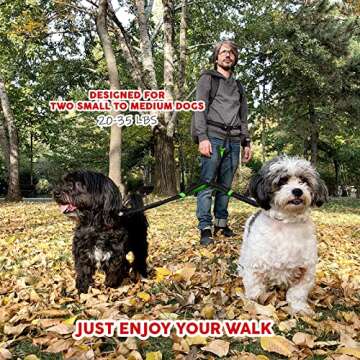 Exquisite Hands Free Double Dog Leash for Medium Dogs - Dual Dog Leash - Two Dog Leash No Tangle - Dog Leash for 2 Dogs - Double Leash - Leash Splitter - Double Leash Coupler (Medium, Black & Green)