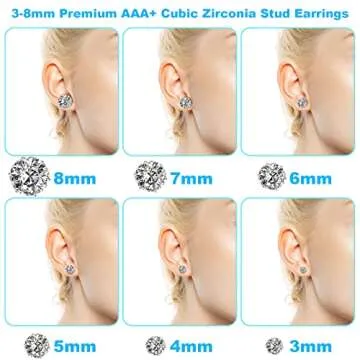Stud Earrings, [6+6 Pairs] Stud Earrings for Women, Men, 3-8mm Cubic Zirconia Earrings Studs, 316L Stainless Steel Hypoallergenic Earrings Set, Silver