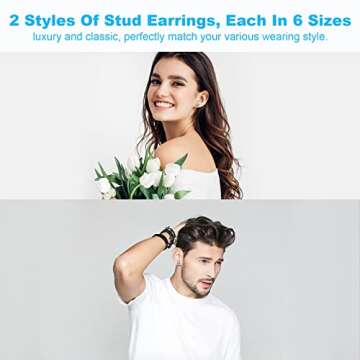 Stud Earrings, [6+6 Pairs] Stud Earrings for Women, Men, 3-8mm Cubic Zirconia Earrings Studs, 316L Stainless Steel Hypoallergenic Earrings Set, Silver