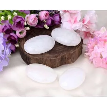 LAIDANLA Clear Quartz 2.4" Large Palm Stone Healing Crystals Natural Gemstones Calming Effects Energy Balancing Reiki Polished Worry Stone Cleansing Protection Anxiety Stress Relief Therapy 1PC
