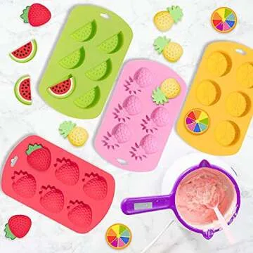 Cestony 4 Pieces 3D Fruit Shaped Silicone Molds Pineapple Orange Watermelon Strawberry Used for DIY Cake Biscuit Soap Sugar Pudding Chocolate Candy Dessert Candle Decoration