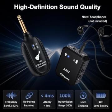 INGPARTNER Wireless in Ear Monitor System 2.4GHz Wireless IEM System with Transmitter, Clip on Receiver Auto-Pairing in-Ear Monitoring for Studio, Guitar, DJ, Live Performance (A88T)