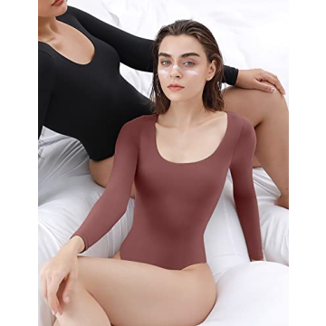PUMIEY Scoop Neck Long Sleeve Bodysuit - Luxurious Comfort