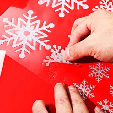 Outus 8 Sheets 8 Sheets Small Snowflake Stickers for Crafts Glitter Winter Mini Clear Decals Assorted Size, 39 Pcs Snowflake Dot Stickers Per Sheet (Silver)