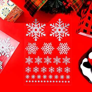 Outus 8 Sheets 8 Sheets Small Snowflake Stickers for Crafts Glitter Winter Mini Clear Decals Assorted Size, 39 Pcs Snowflake Dot Stickers Per Sheet (Silver)
