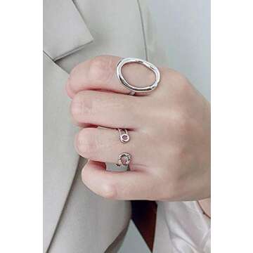 Minimalist Open Band Ring for Women Girls 925 Sterling Silver Expandable Statement Stackable Papercl...